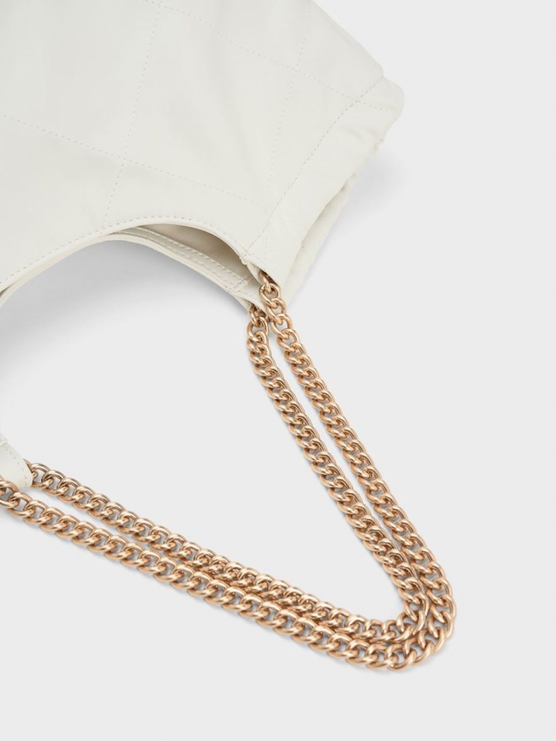 Charles And Keith Braided Handle Tote Bags White | PHILIPPINES E473