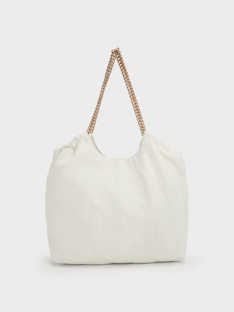 Charles And Keith Braided Handle Tote Bags White | PHILIPPINES E473