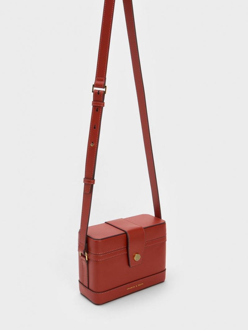 Charles And Keith Bronte Boxy Crossbody Bags Dark Red | PHILIPPINES K108