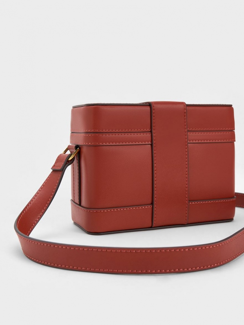 Charles And Keith Bronte Boxy Crossbody Bags Dark Red | PHILIPPINES K108