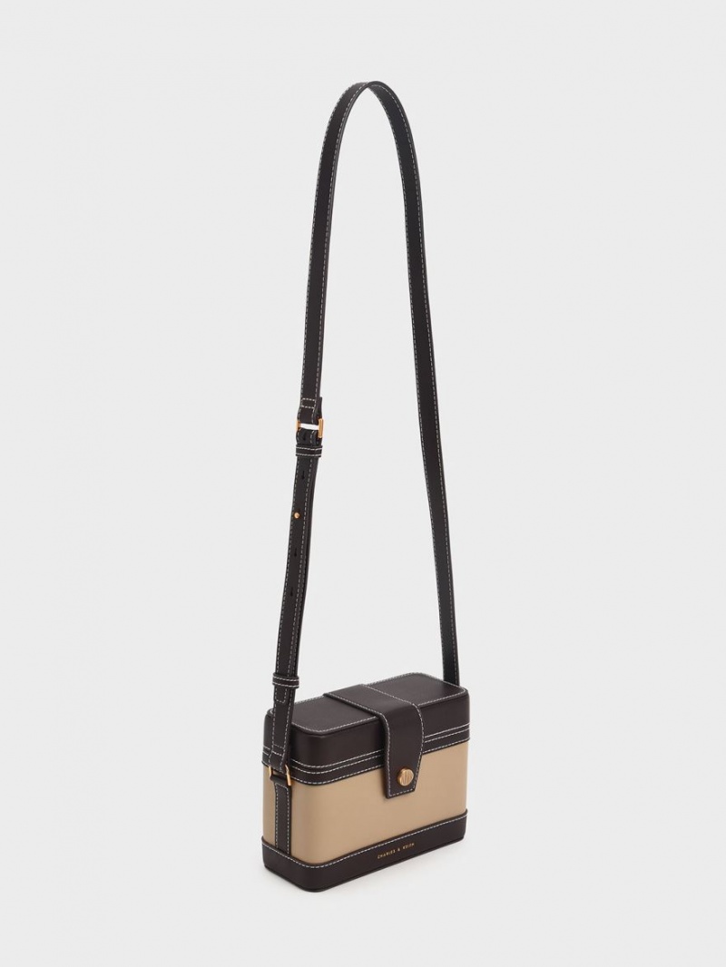 Charles And Keith Bronte Contrast-Trim Boxy Crossbody Bags Brown | PHILIPPINES B876