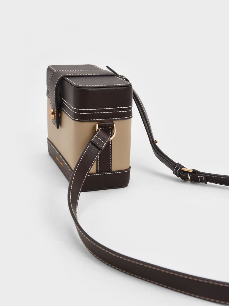 Charles And Keith Bronte Contrast-Trim Boxy Crossbody Bags Brown | PHILIPPINES B876