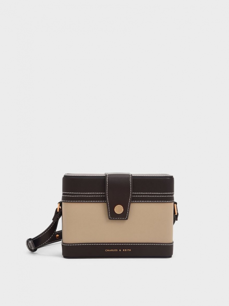 Charles And Keith Bronte Contrast-Trim Boxy Crossbody Bags Brown | PHILIPPINES B876