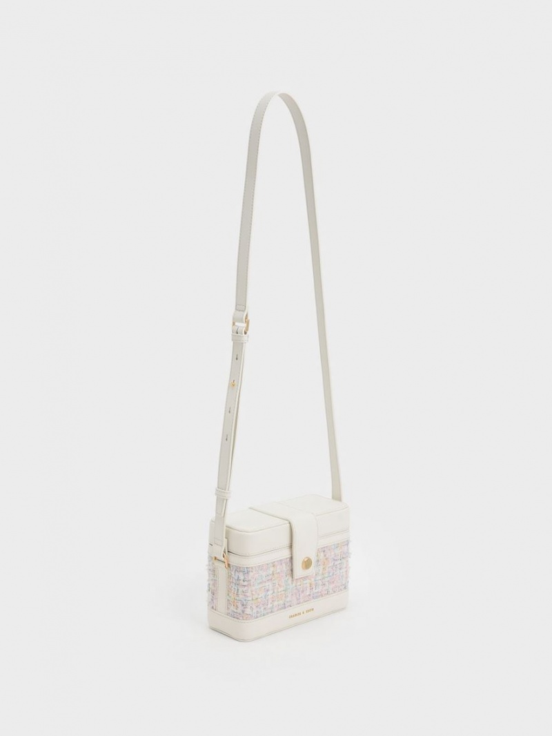 Charles And Keith Bronte Tweed Boxy Crossbody Bags Light Pink | PHILIPPINES Y396