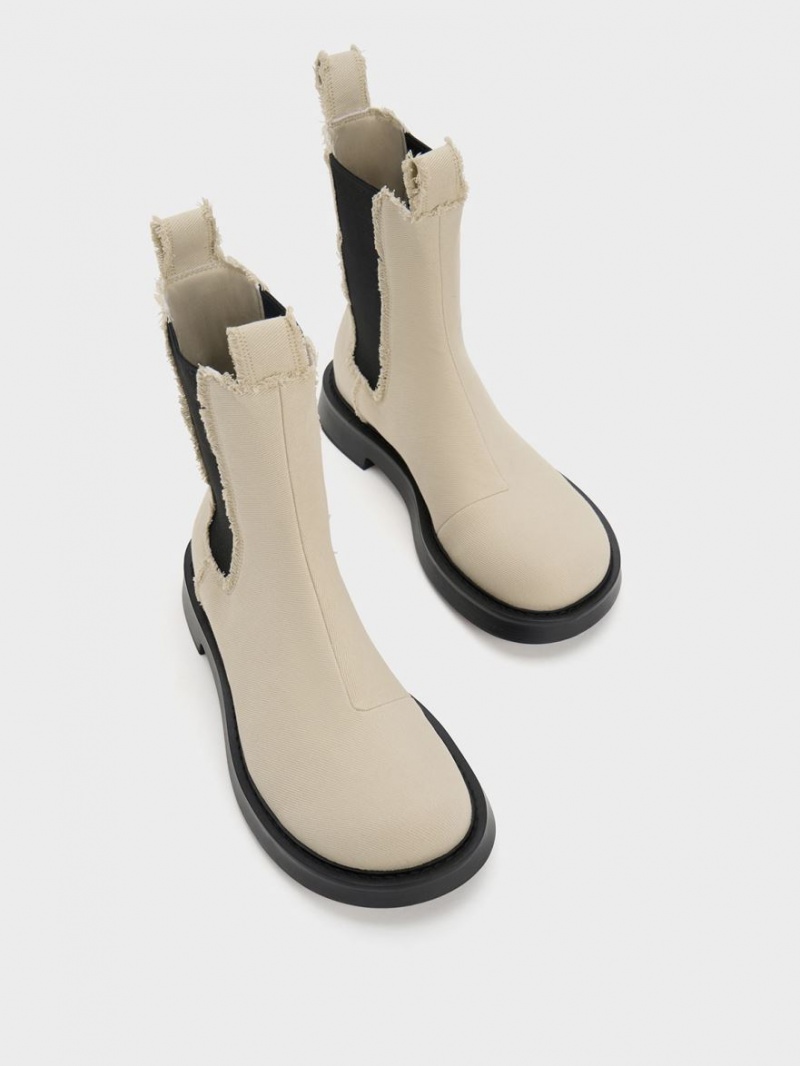 Charles And Keith Bryn Denim Chelsea Boots Beige | PHILIPPINES Q893