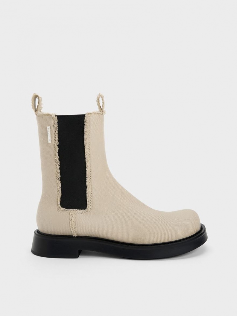 Charles And Keith Bryn Denim Chelsea Boots Beige | PHILIPPINES Q893