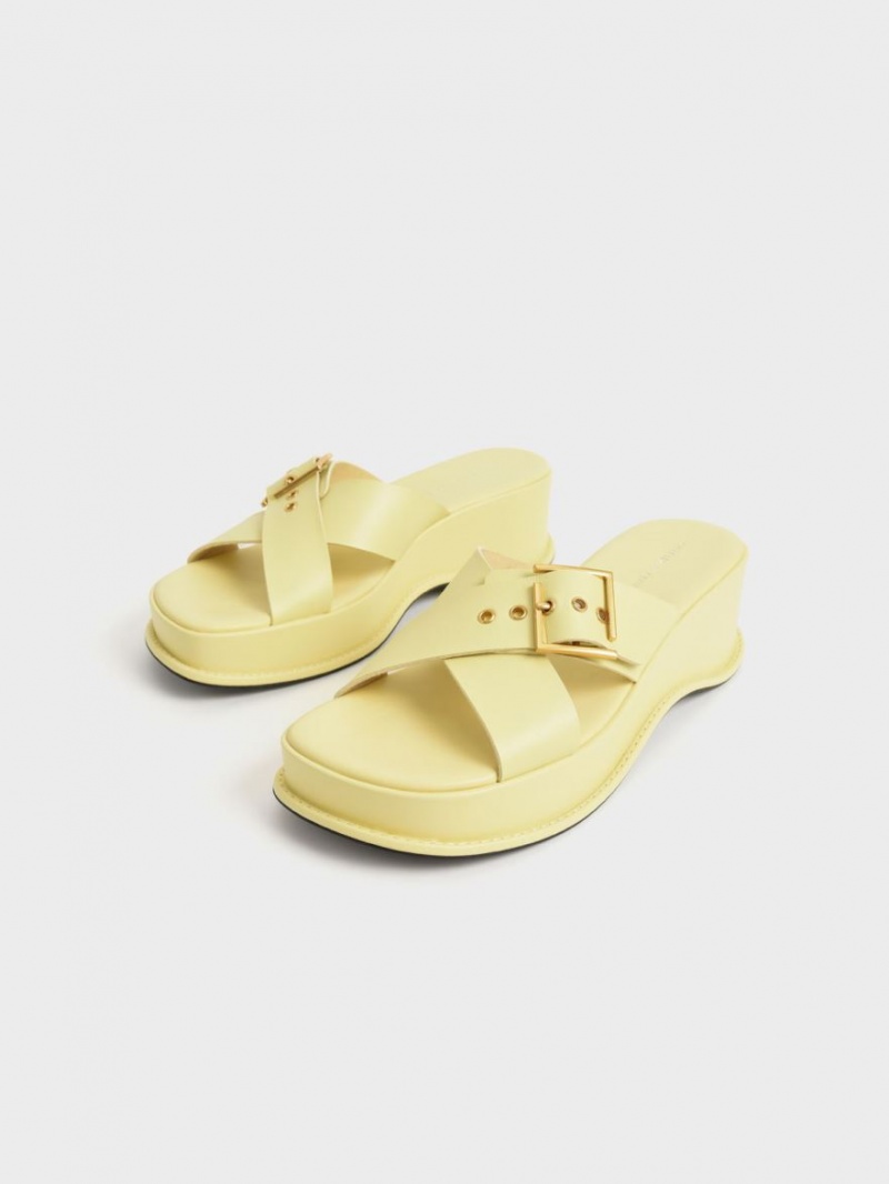 Charles And Keith Buckled Crossover Platform Sandals Yellow | PHILIPPINES X650