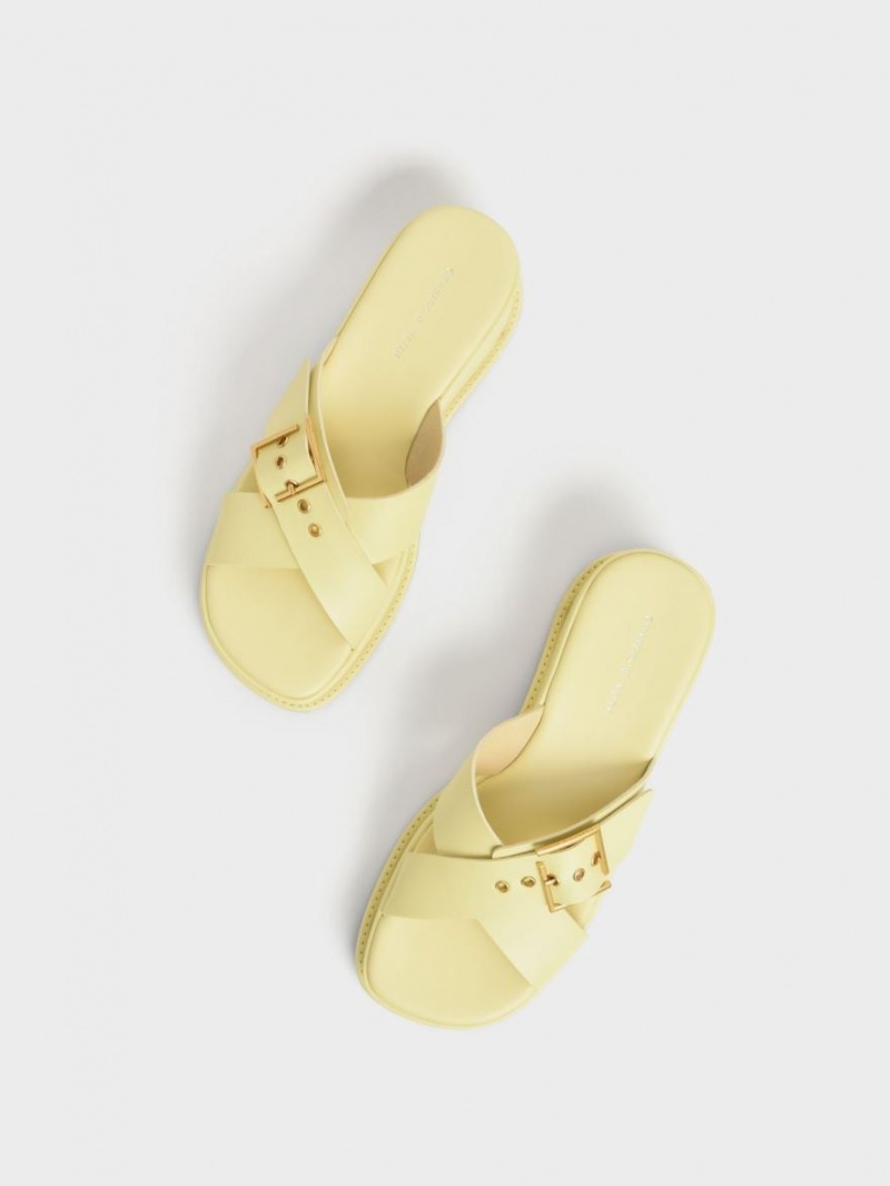 Charles And Keith Buckled Crossover Platform Sandals Yellow | PHILIPPINES X650