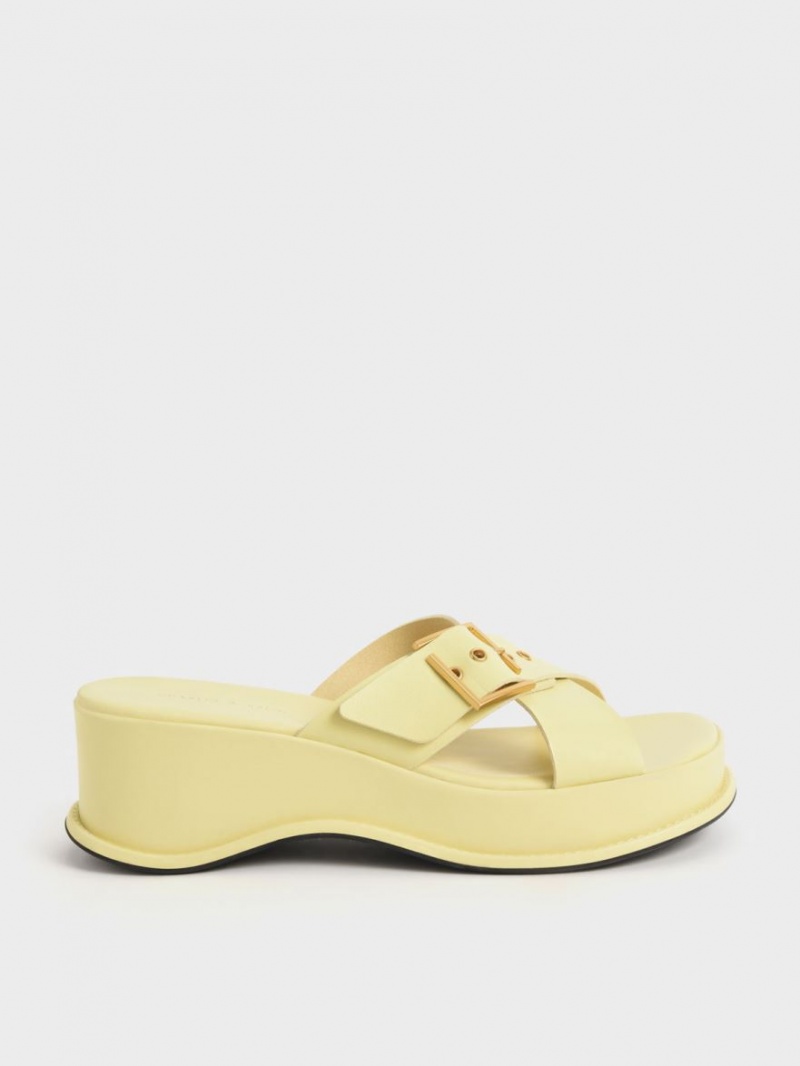 Charles And Keith Buckled Crossover Platform Sandals Yellow | PHILIPPINES X650