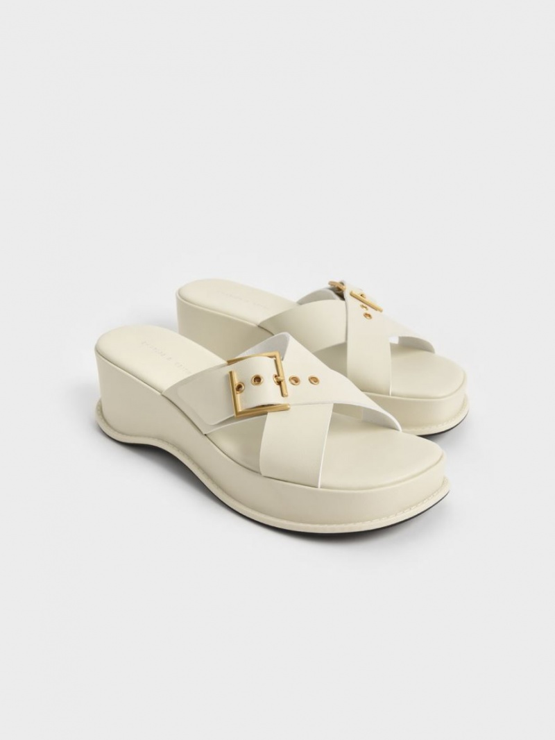 Charles And Keith Buckled Crossover Platform Sandals White | PHILIPPINES W490