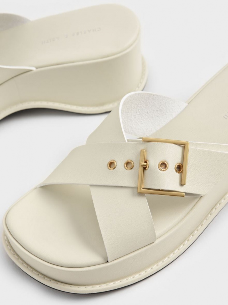 Charles And Keith Buckled Crossover Platform Sandals White | PHILIPPINES W490