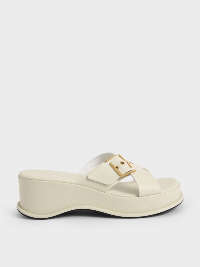 Charles And Keith Buckled Crossover Platform Sandals White | PHILIPPINES W490