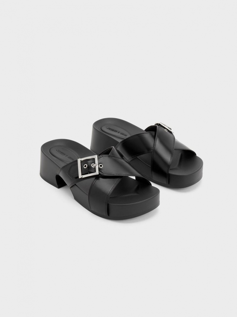 Charles And Keith Buckled Crossover Platform Sandals Black | PHILIPPINES L920