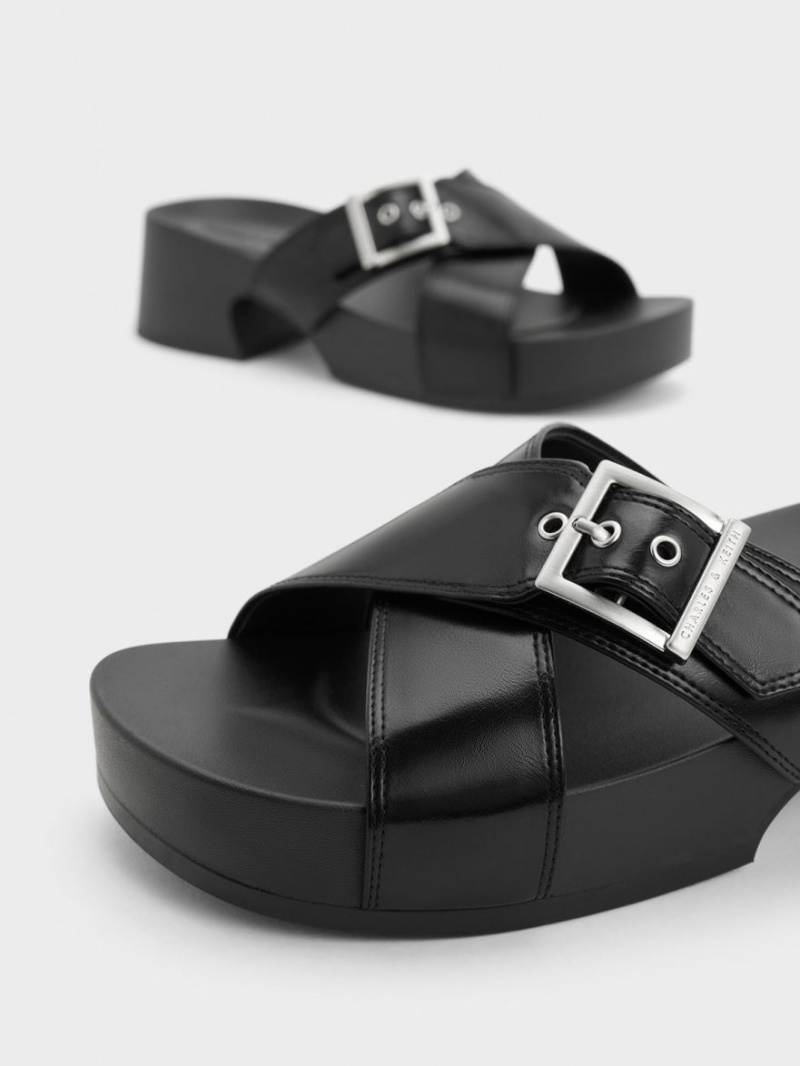 Charles And Keith Buckled Crossover Platform Sandals Black | PHILIPPINES L920