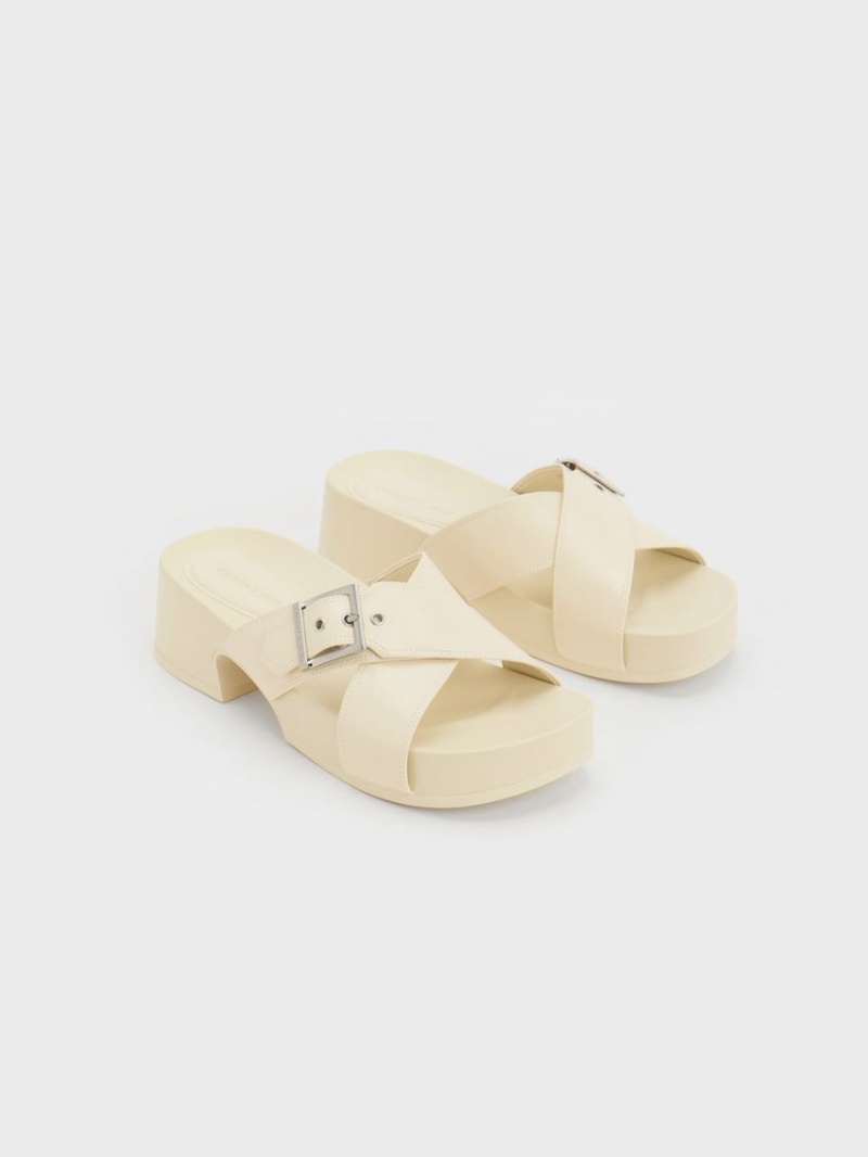 Charles And Keith Buckled Crossover Platform Sandals Cream | PHILIPPINES B790