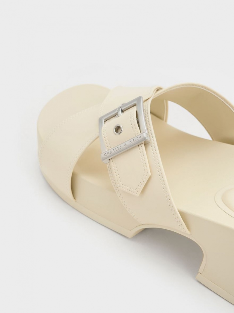 Charles And Keith Buckled Crossover Platform Sandals Cream | PHILIPPINES B790