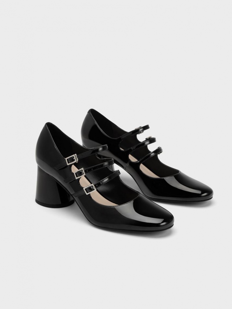 Charles And Keith Buckled Cylindrical Heel Mary Jane Shoes Black | PHILIPPINES Y351