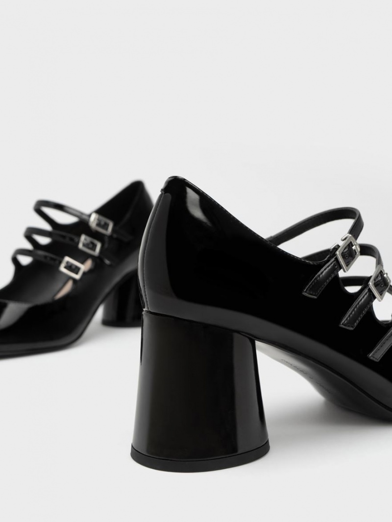 Charles And Keith Buckled Cylindrical Heel Mary Jane Shoes Black | PHILIPPINES Y351