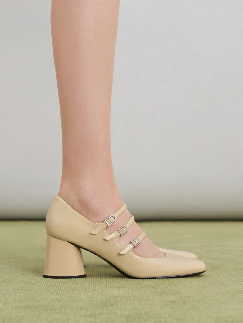 Charles And Keith Buckled Cylindrical Heel Mary Jane Shoes Yellow | PHILIPPINES I374