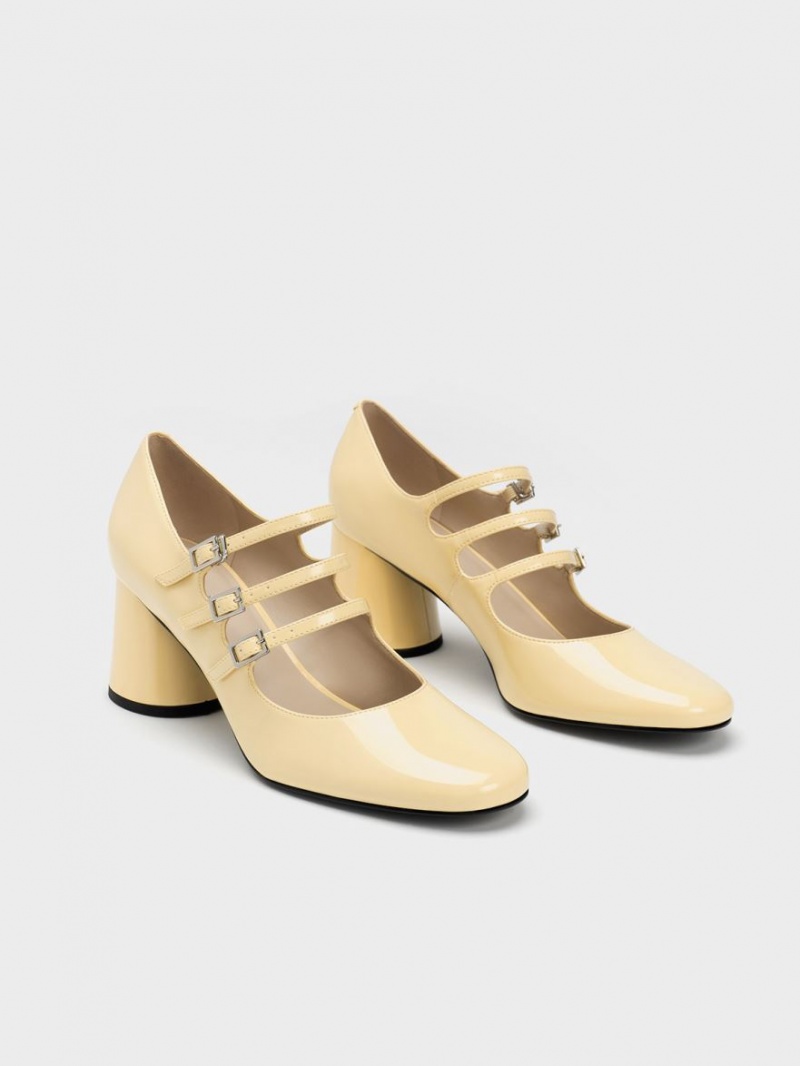 Charles And Keith Buckled Cylindrical Heel Mary Jane Shoes Yellow | PHILIPPINES I374