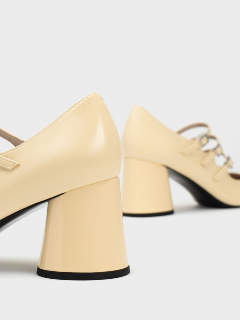 Charles And Keith Buckled Cylindrical Heel Mary Jane Shoes Yellow | PHILIPPINES I374