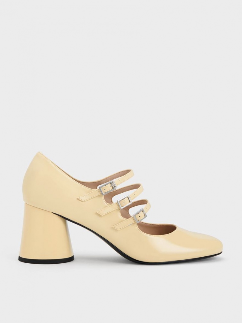 Charles And Keith Buckled Cylindrical Heel Mary Jane Shoes Yellow | PHILIPPINES I374