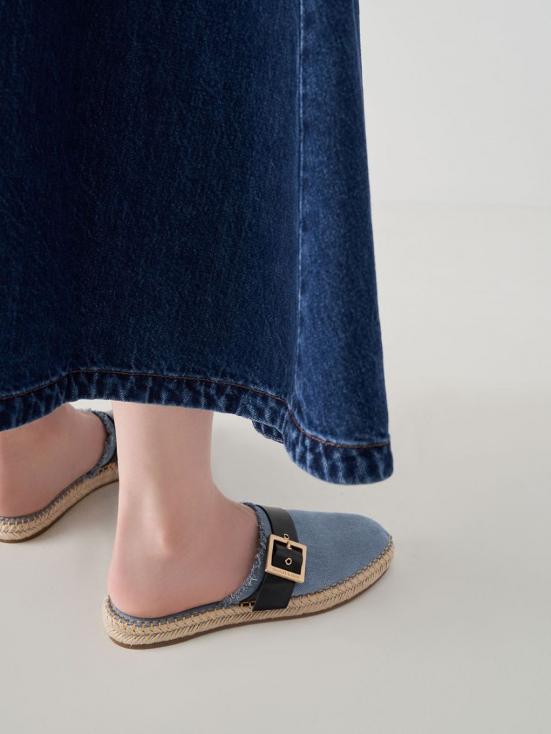 Charles And Keith Buckled Denim Espadrille Mules Blue | PHILIPPINES D315