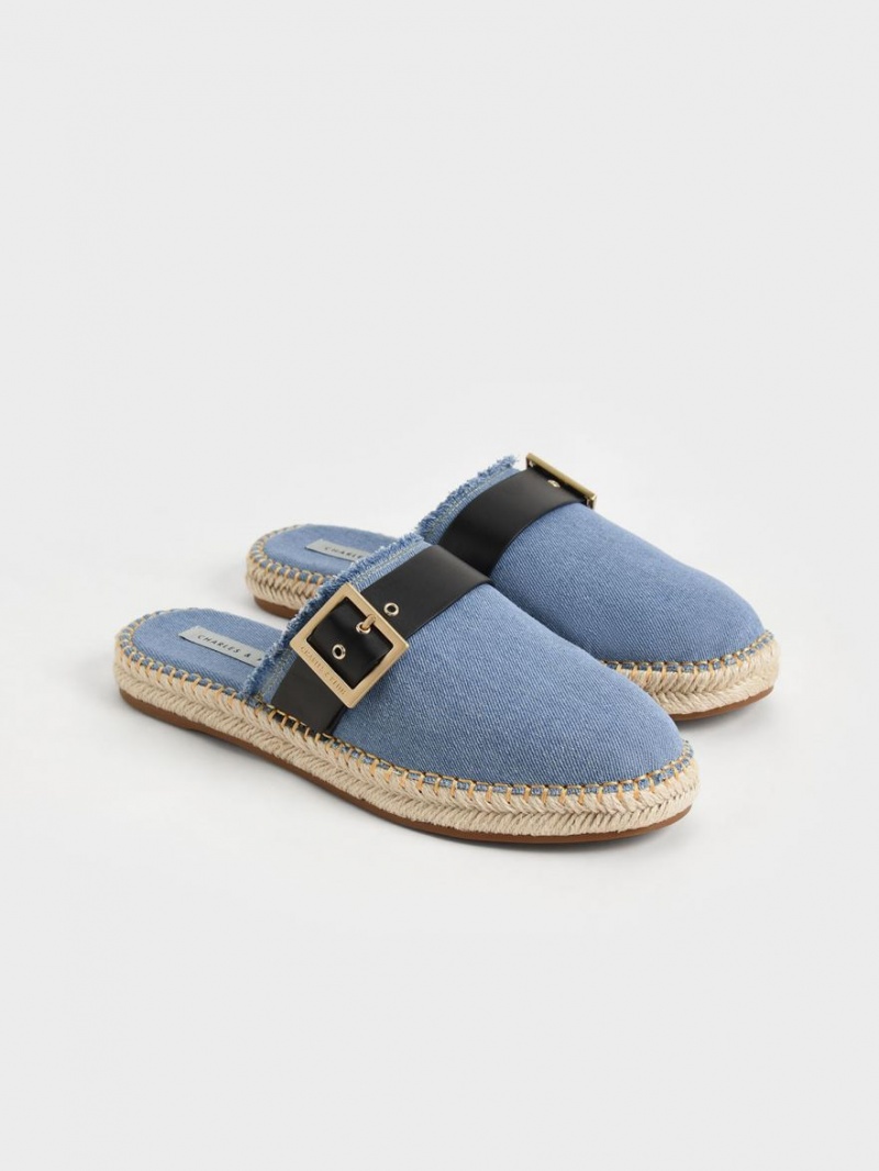 Charles And Keith Buckled Denim Espadrille Mules Blue | PHILIPPINES D315