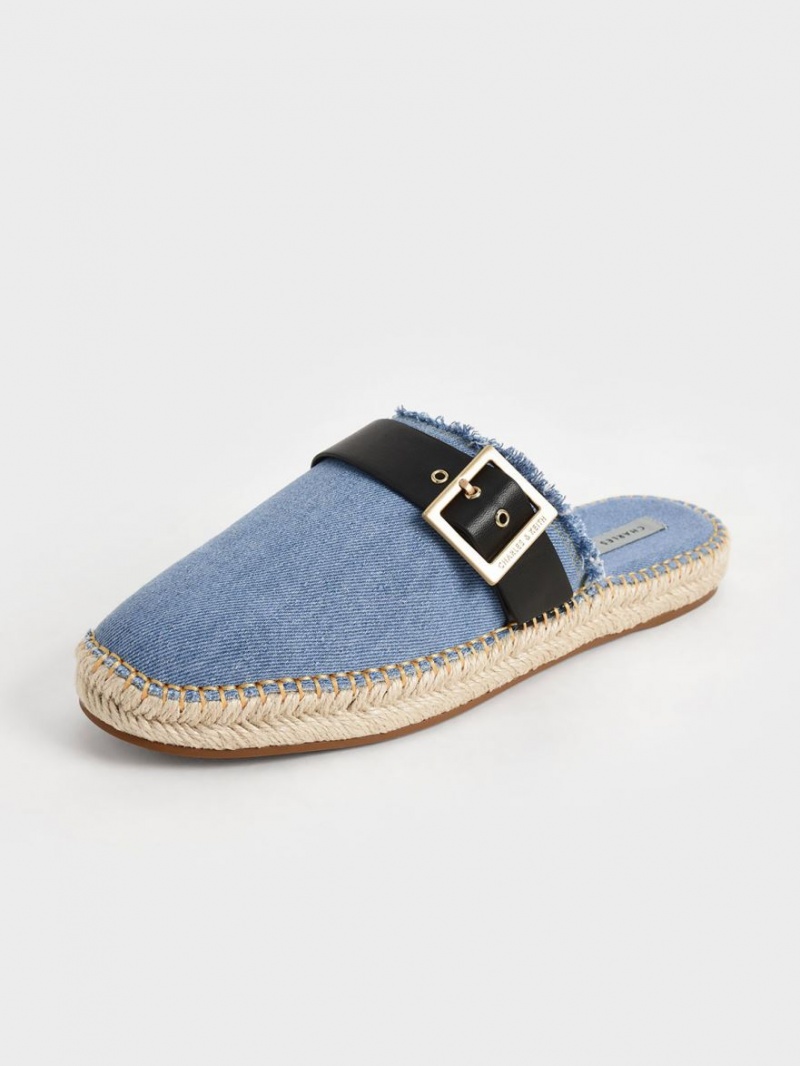 Charles And Keith Buckled Denim Espadrille Mules Blue | PHILIPPINES D315