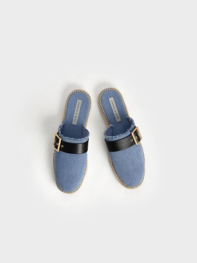 Charles And Keith Buckled Denim Espadrille Mules Blue | PHILIPPINES D315