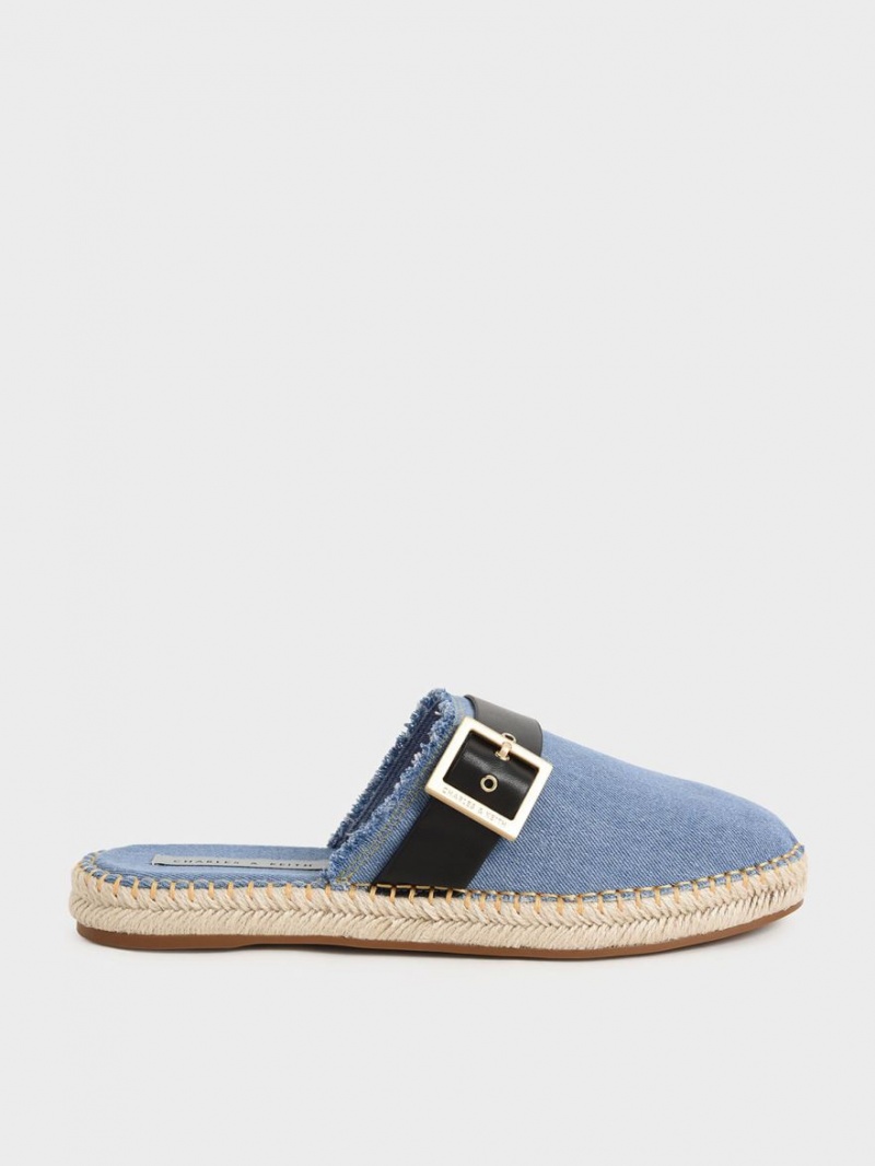 Charles And Keith Buckled Denim Espadrille Mules Blue | PHILIPPINES D315