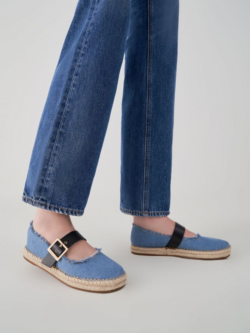 Charles And Keith Buckled Denim Espadrille Flat Shoes Blue | PHILIPPINES Y623