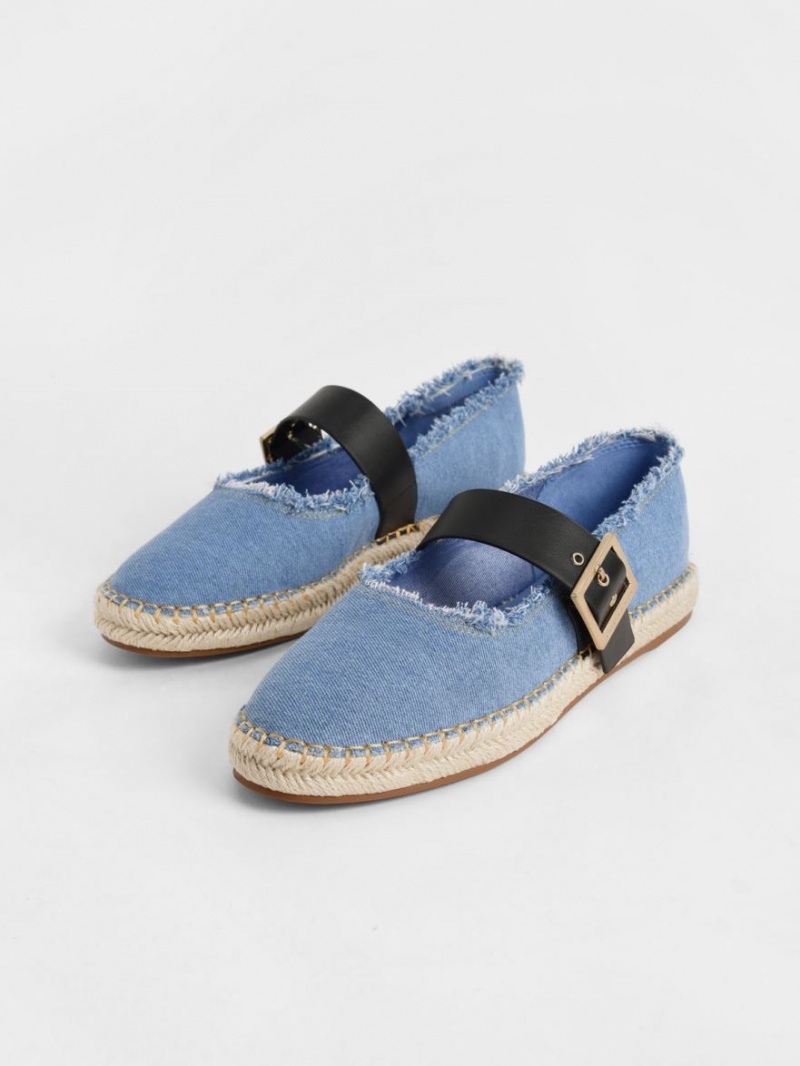 Charles And Keith Buckled Denim Espadrille Flat Shoes Blue | PHILIPPINES Y623