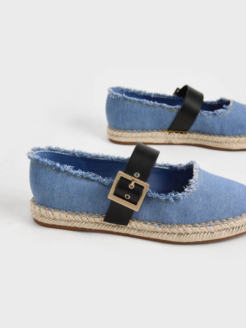 Charles And Keith Buckled Denim Espadrille Flat Shoes Blue | PHILIPPINES Y623