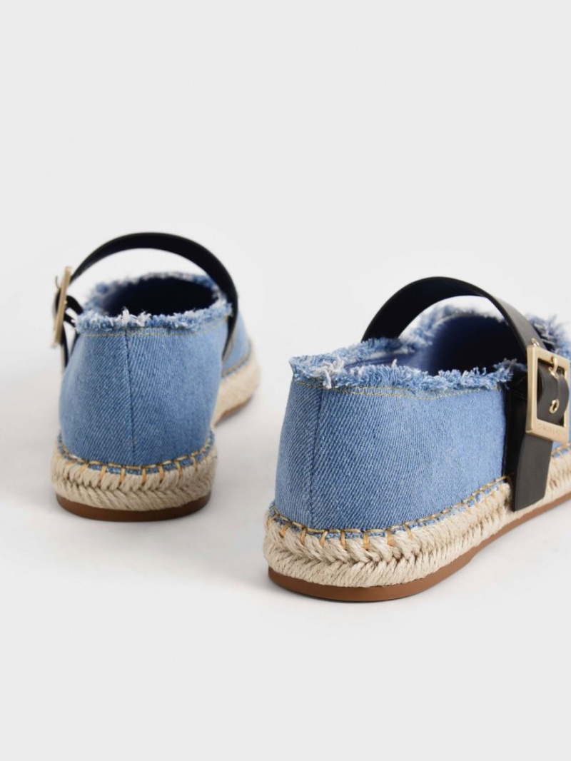 Charles And Keith Buckled Denim Espadrille Flat Shoes Blue | PHILIPPINES Y623