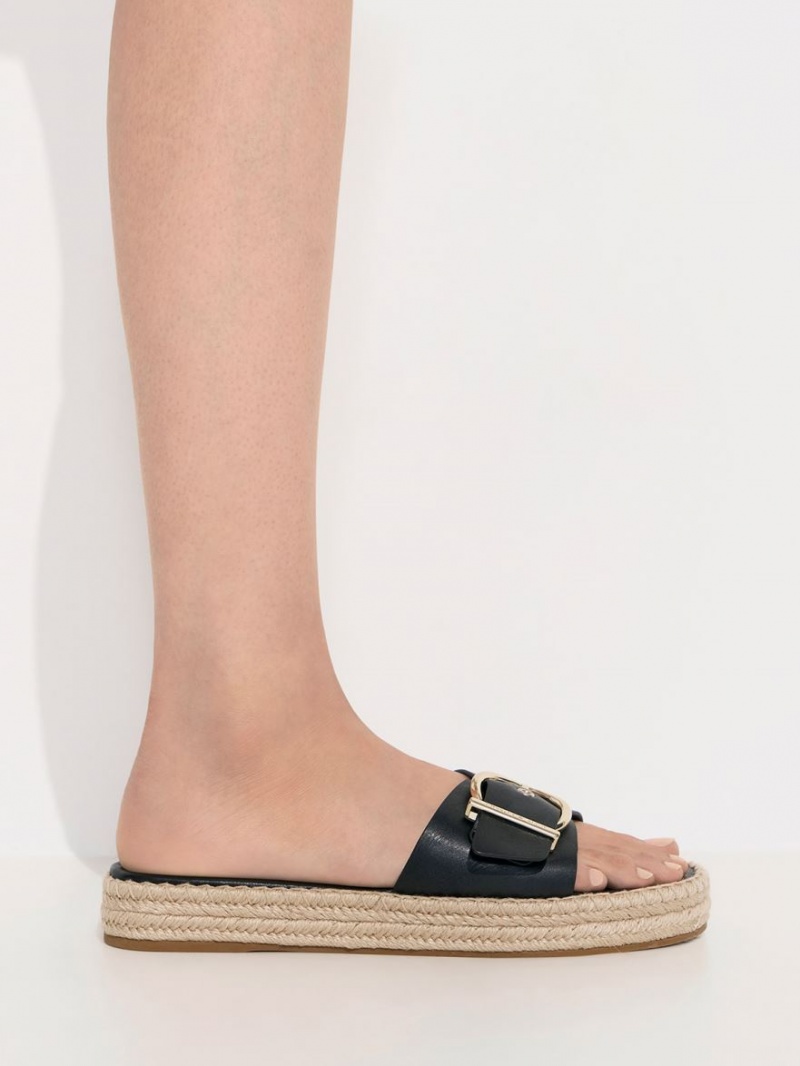 Charles And Keith Buckled Espadrille Flat Sandals Black | PHILIPPINES H617