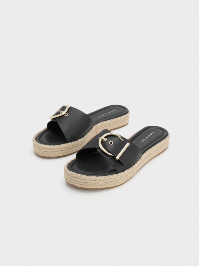 Charles And Keith Buckled Espadrille Flat Sandals Black | PHILIPPINES H617