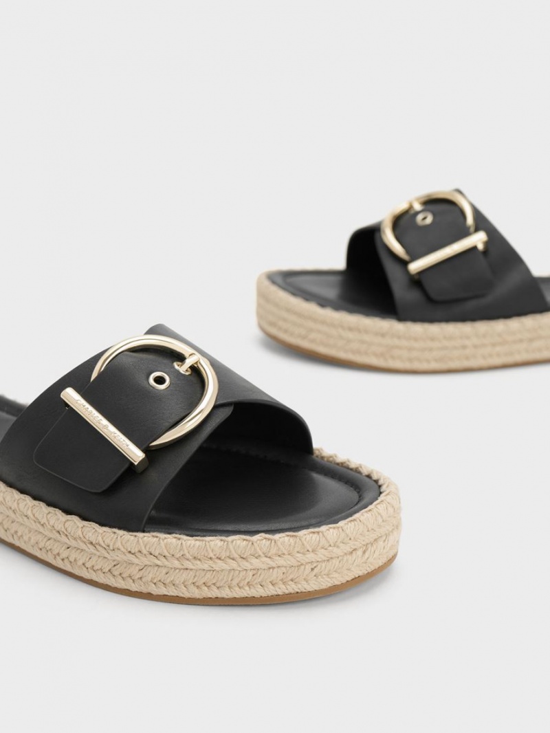 Charles And Keith Buckled Espadrille Flat Sandals Black | PHILIPPINES H617