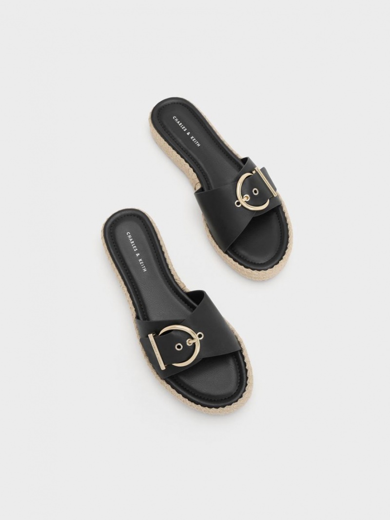 Charles And Keith Buckled Espadrille Flat Sandals Black | PHILIPPINES H617