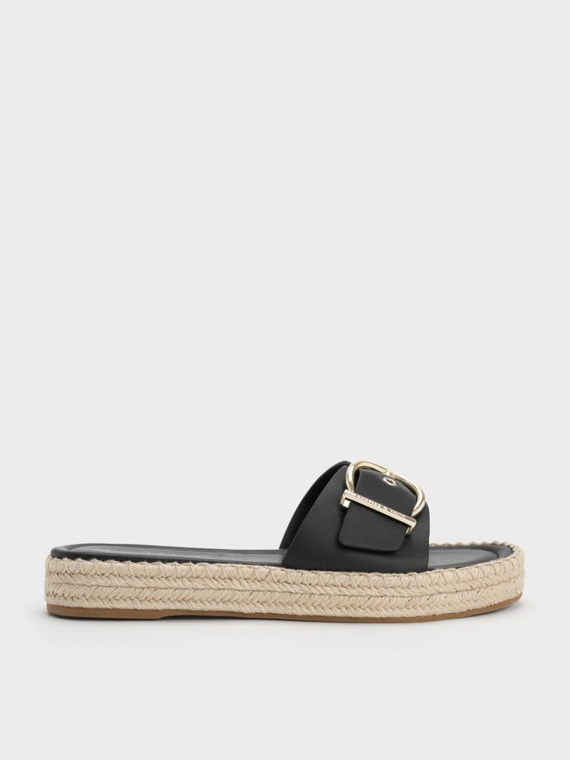 Charles And Keith Buckled Espadrille Flat Sandals Black | PHILIPPINES H617