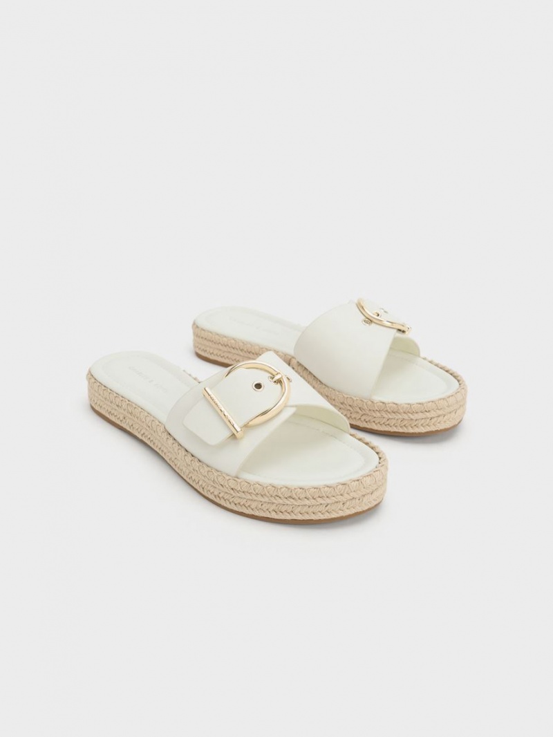 Charles And Keith Buckled Espadrille Flat Sandals White | PHILIPPINES U918