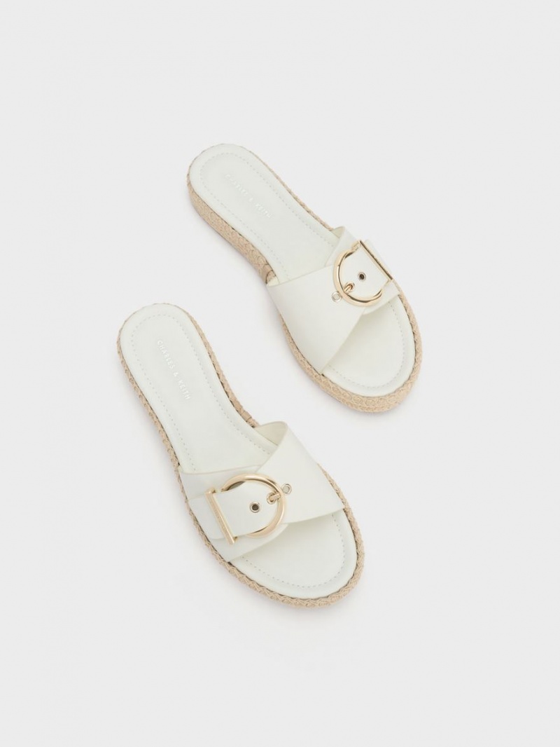 Charles And Keith Buckled Espadrille Flat Sandals White | PHILIPPINES U918