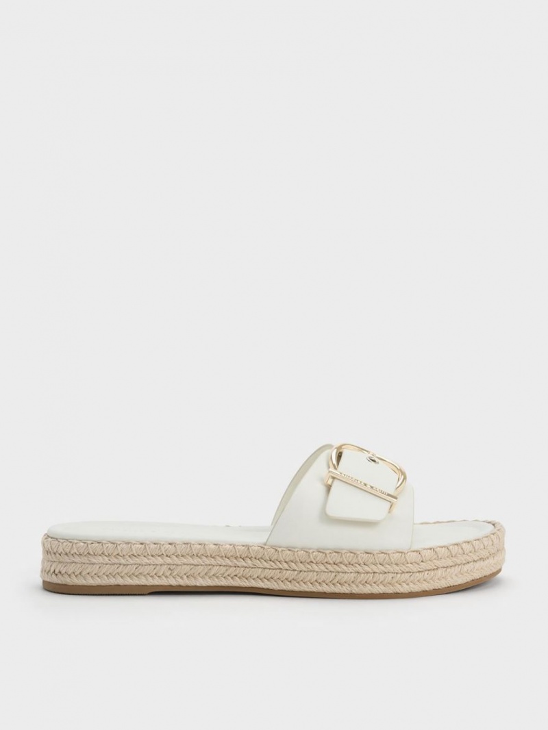 Charles And Keith Buckled Espadrille Flat Sandals White | PHILIPPINES U918