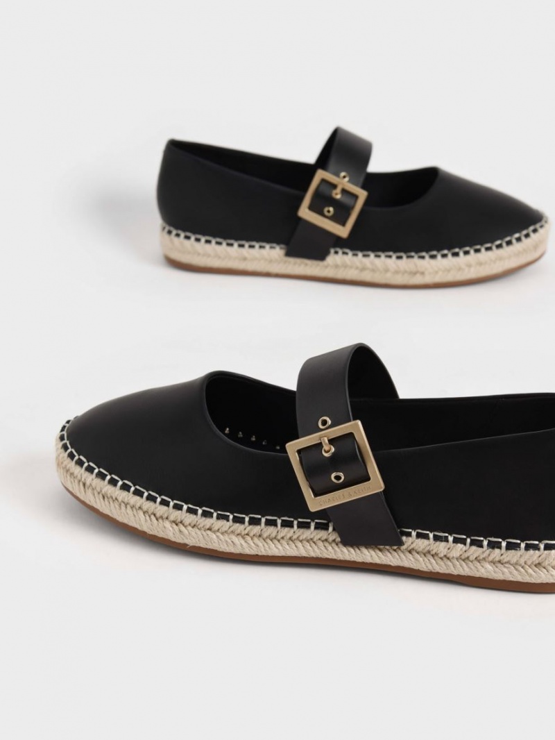 Charles And Keith Buckled Espadrille Flat Shoes Black | PHILIPPINES C368