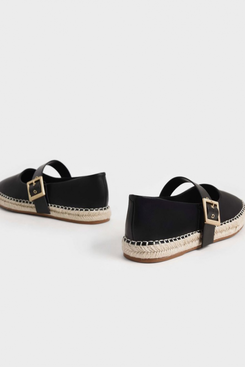 Charles And Keith Buckled Espadrille Flat Shoes Black | PHILIPPINES C368