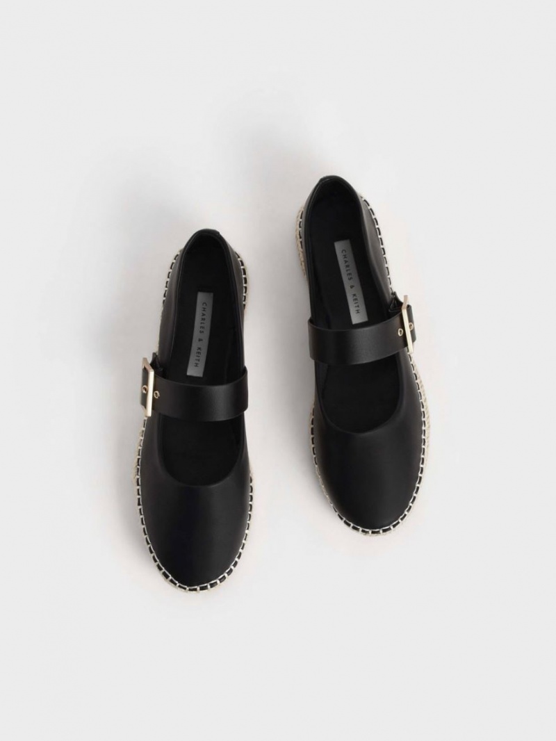 Charles And Keith Buckled Espadrille Flat Shoes Black | PHILIPPINES C368