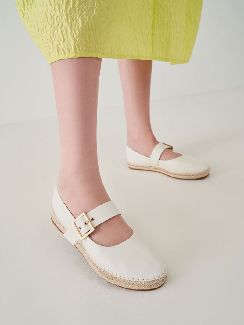 Charles And Keith Buckled Espadrille Flat Shoes White | PHILIPPINES D791