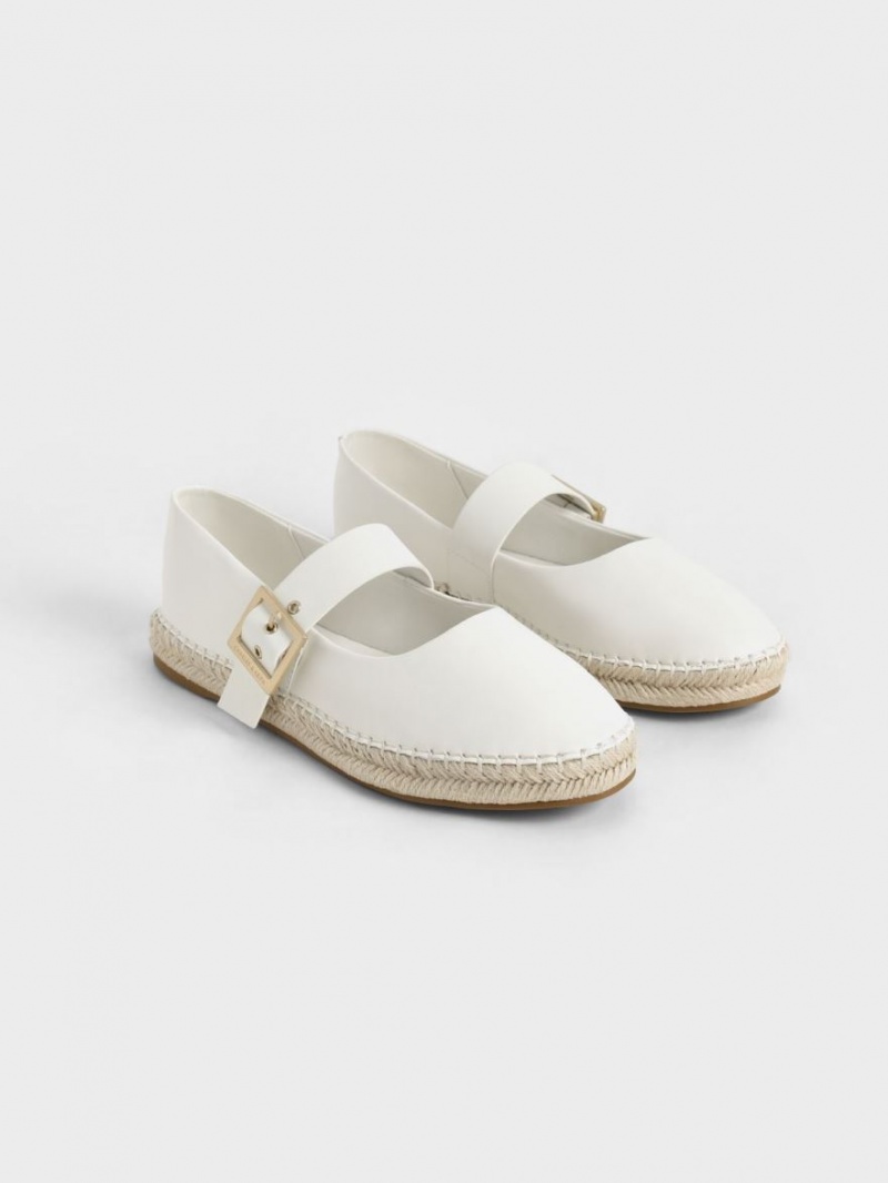 Charles And Keith Buckled Espadrille Flat Shoes White | PHILIPPINES D791