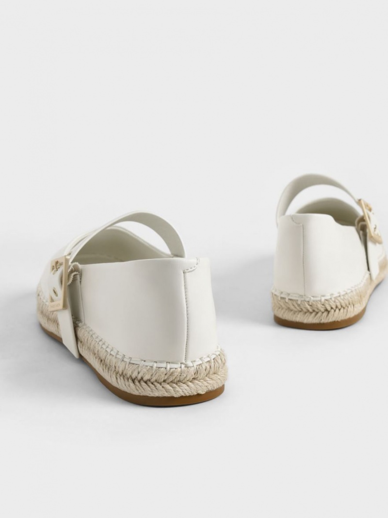 Charles And Keith Buckled Espadrille Flat Shoes White | PHILIPPINES D791