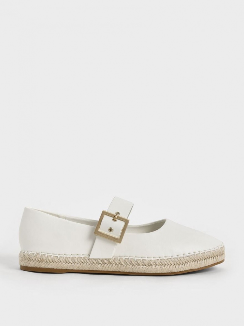 Charles And Keith Buckled Espadrille Flat Shoes White | PHILIPPINES D791